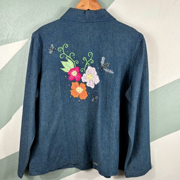 Tapestry Patch Women Shacket Size Large Vintage Cotton Floral Embroidered Denim - Picture 10 of 10